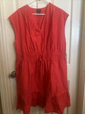 Nicole Miller New York 3X Red Cinched Waist Dress Plus Size Tiered Sleeveless
